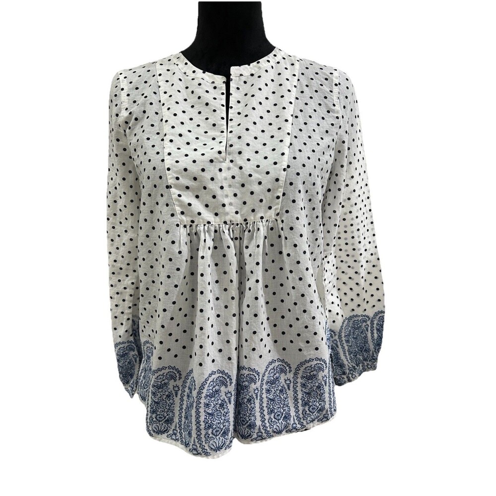 J Crew Womens Size 2 Top Split Neck 100% Cotton Long Sleeve Pullover